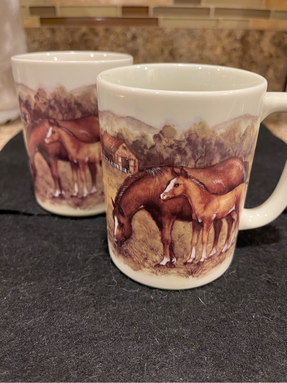 Vintage Otagiri Horse and Foal in Meadow Coffee Mugs Set of 2